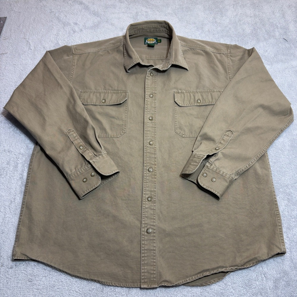 Cabela's Canvas Work Shirt Men's XL Tall Tan Long Sleeve 100% Cotton Button Down